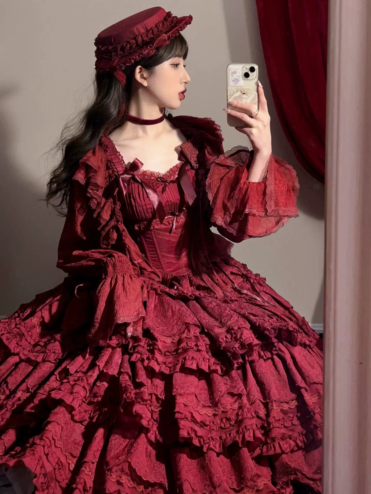 WF - Miss Fula SP - Top, long skirt and cardigan pieces with rose appliqué and lace trim