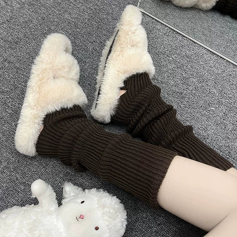 Floral Milk Cat - Ribbed Gather - Knit Slouch Socks in Nine Colours