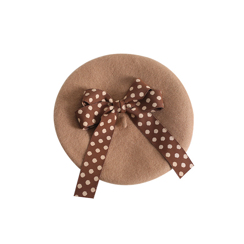 Xiaogui - Sweet Lolita Red Polka Dots Bow - Beret Hat Headwear