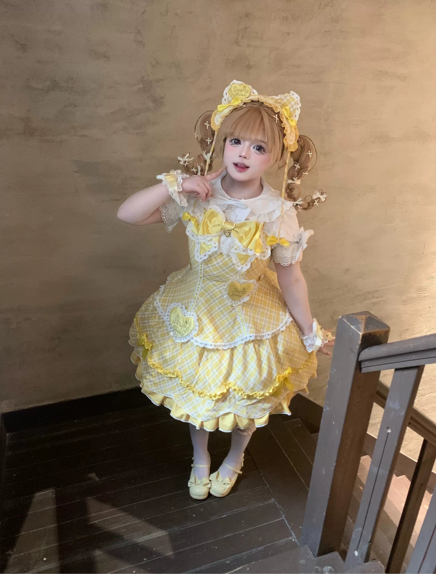Star Fantasy - Shibuya Sweetheart - Plaid OP/JSK Dress Set with Lace Bunny-Ear Headwear