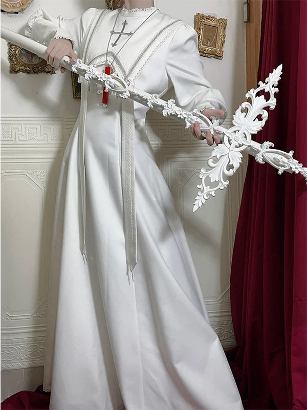 Creamy - White Nun - White OP Dress or Single Cape with Cross Motifs