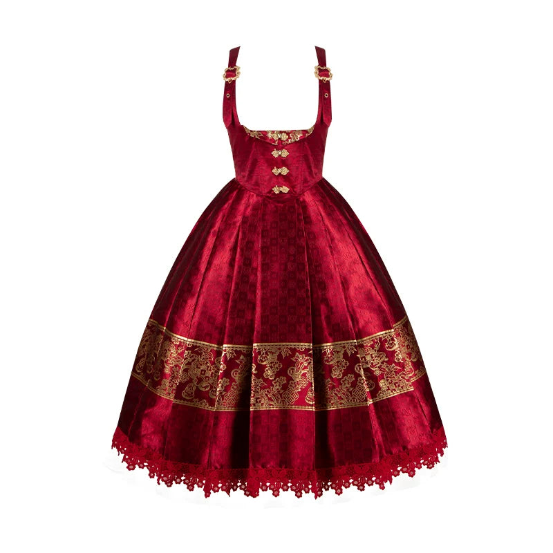With PUJI - Persimmon Ruyi - Lolita JSK Dress, Adjustable Straps detail view 9