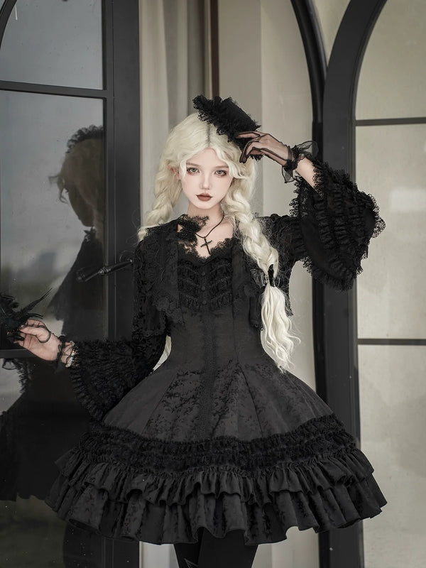 MILU ORIG - Six-Panel Gothic Lolita JSK Dress - Tiered Ruffles JSK Dress
