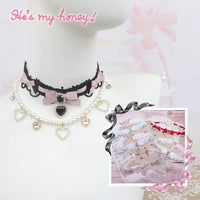 Independent Brand - Heart Pearl Bow - Necklaces, Bracelets and Collars with Heart Charms - Off-white high-quality pearl necklace, Swarovski-style glass beads