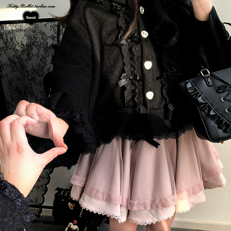 KittyBxllet Pompom Sweetheart Hooded Fleece-Lined Cape — additional product view