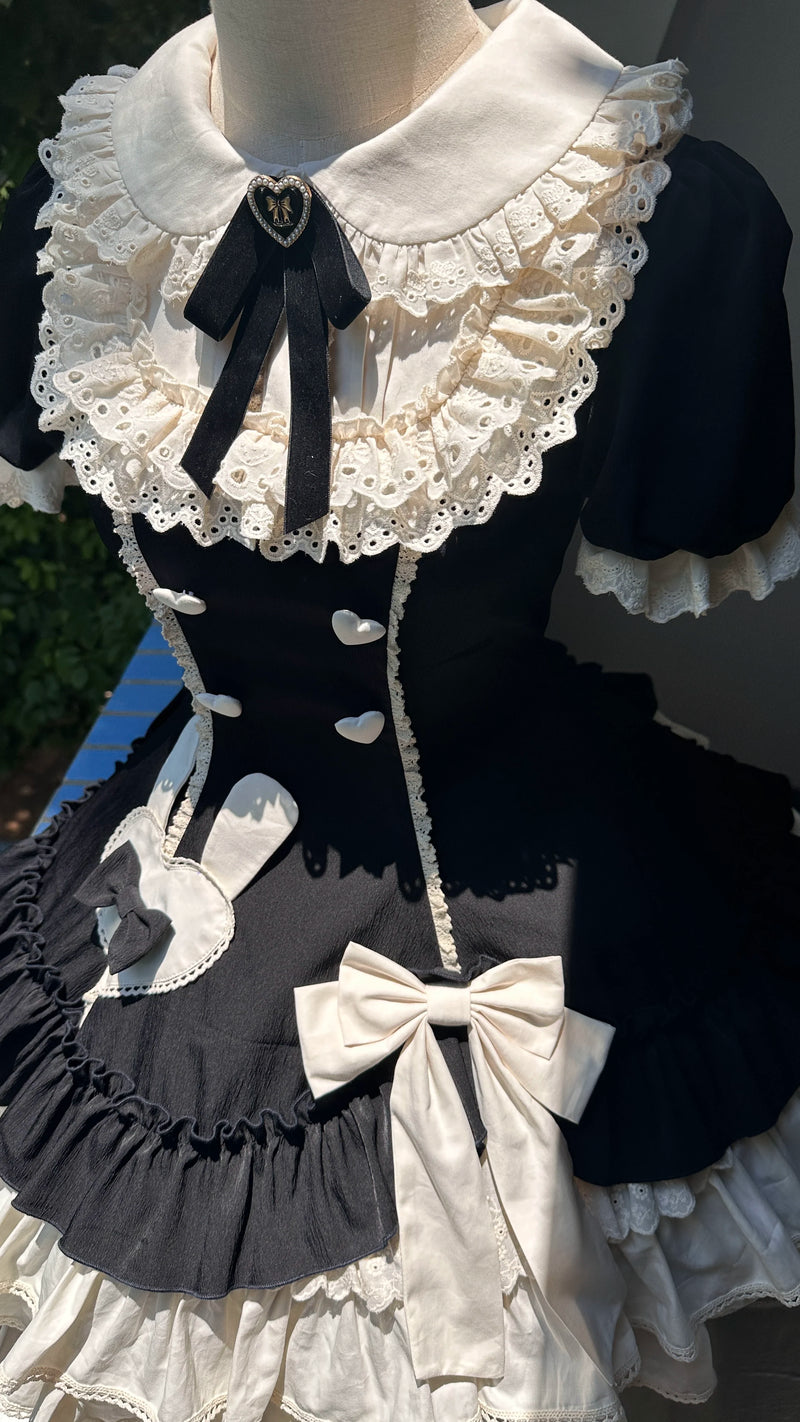 Zhijinyuan Cream Bud Doll OP Dress — Black OP lace and ribbon detail
