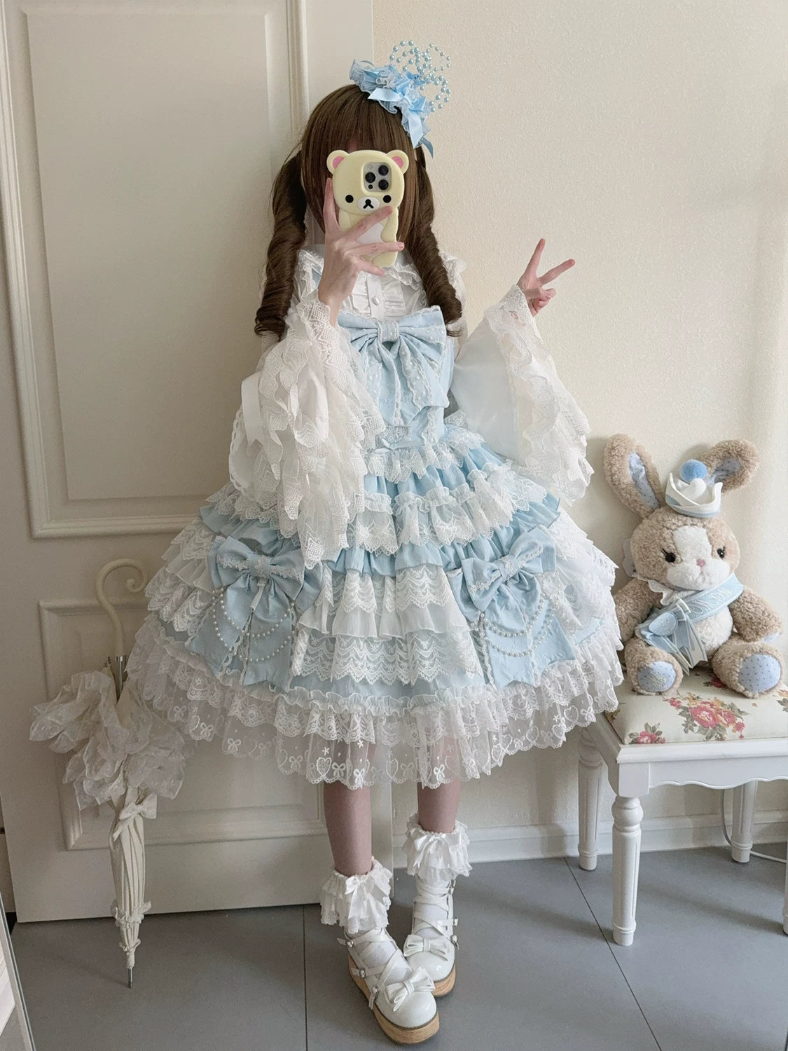 Lady Han Cross Heart Knot Sweet JSK Dress by Lolita Fetch, featuring a charming dress with cross heart knot details and a sweet silhouette.