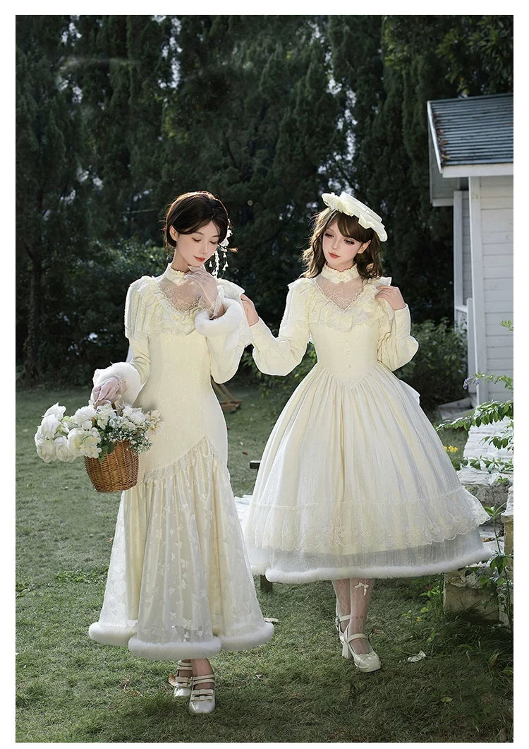 With PUJI - Winter Island Memory - Elegant Lolita Winter Coat & OP Dress Set