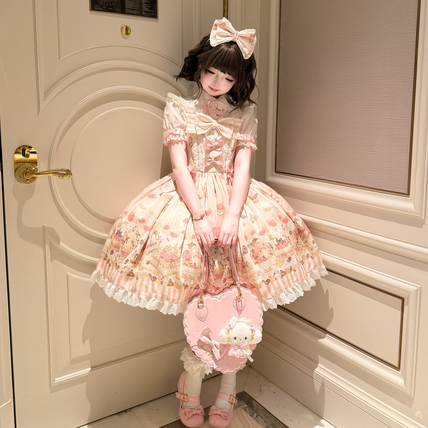 Fluffy Bear - Iced Strawberry Cheese - Sweet Lolita JSK, Strawberry Dessert Print