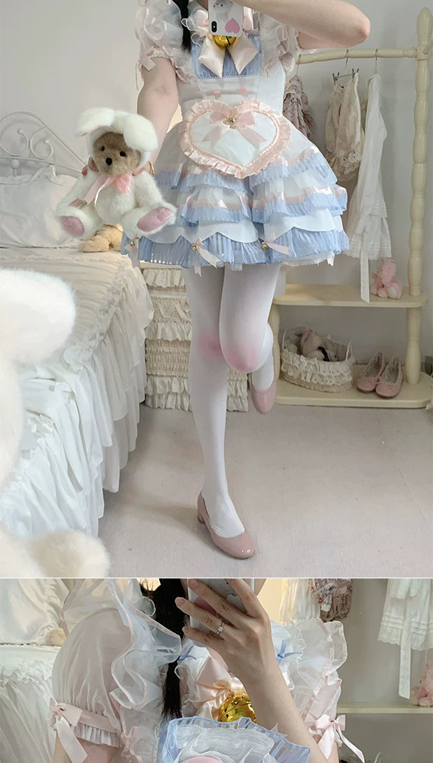 roji roji - Knee Blush - White Pantyhose with Pink Knee Accents