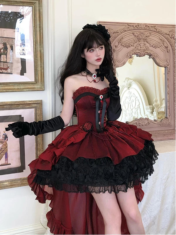 Creamy - Red Rose Corset - Red JSK Set with Bow and Long Train