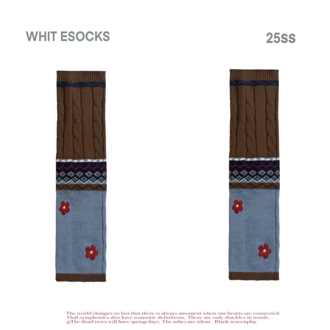 White Socks - Fair Isle Layering - Knit Leg Warmers with Cable Texture