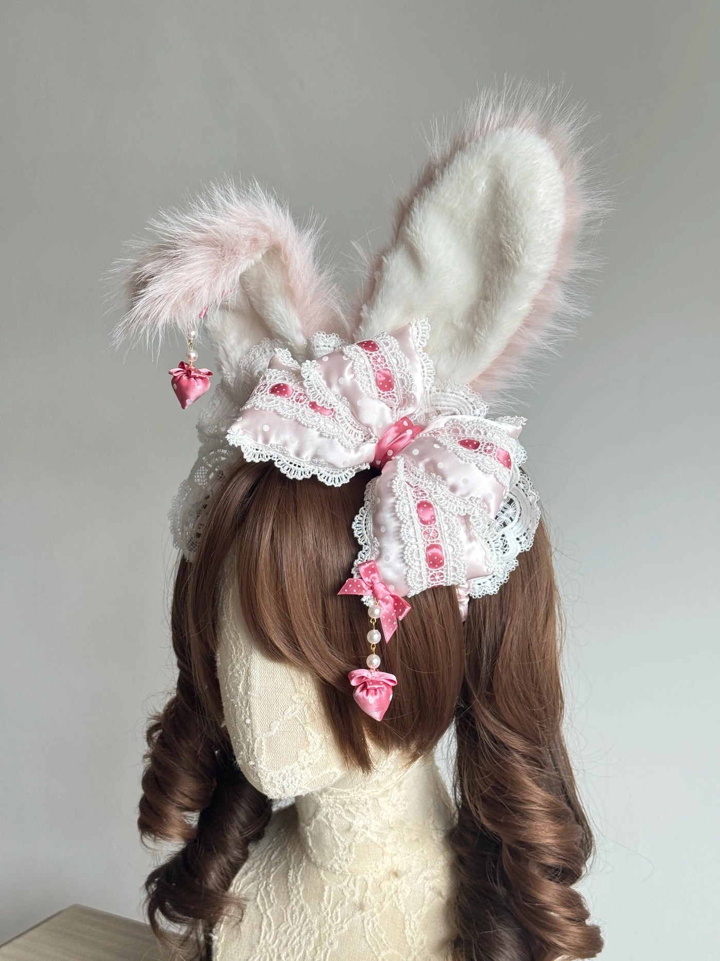 MAID - Polka Dot Bow - Sweet Lolita Headdress with Bunny-Ear Options - product detail 3