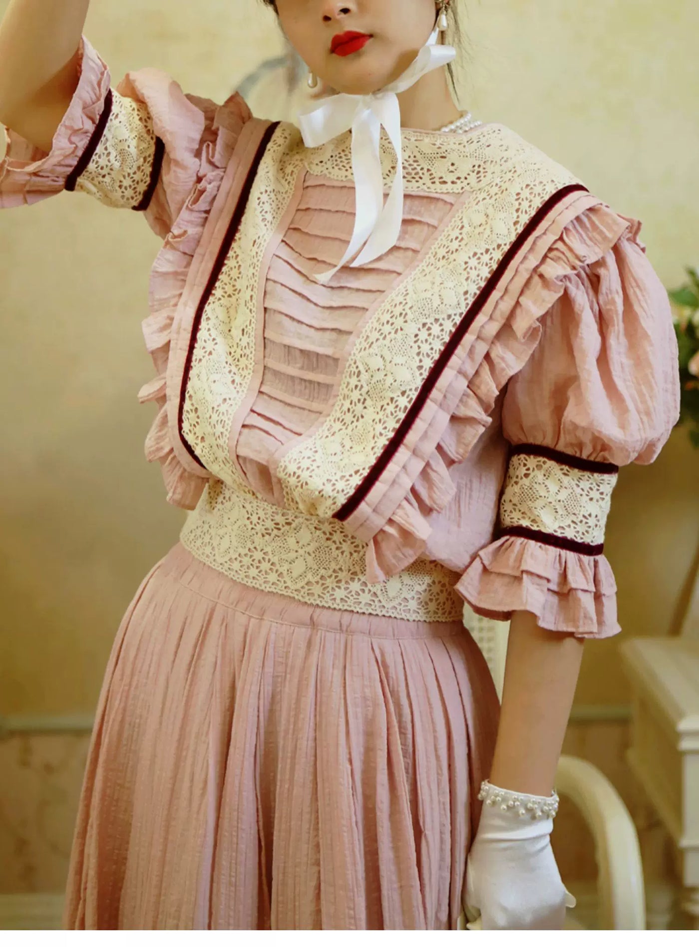 LACE GARDEN - Edwardian Rose Tea - Custom Edwardian Tea Dress with Pleated Bodice