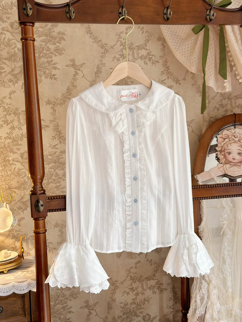 Snowflake Bear Lace-Trim Plush Lolita JSK — Long-Sleeve Layering Top with 3 Pairs of Replacement Mini Bows