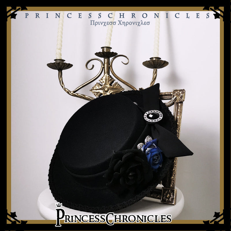 Black and Blue - Gothic Lolita Ouji Top Hat Black