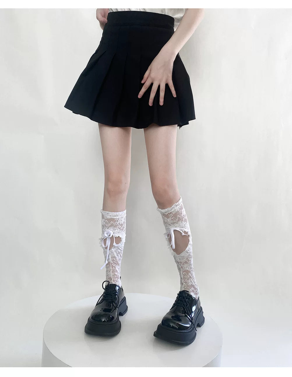 Fantasy Doll - Ribbon Lace - Mid-Calf Socks with Cutout Ribbon Lacing