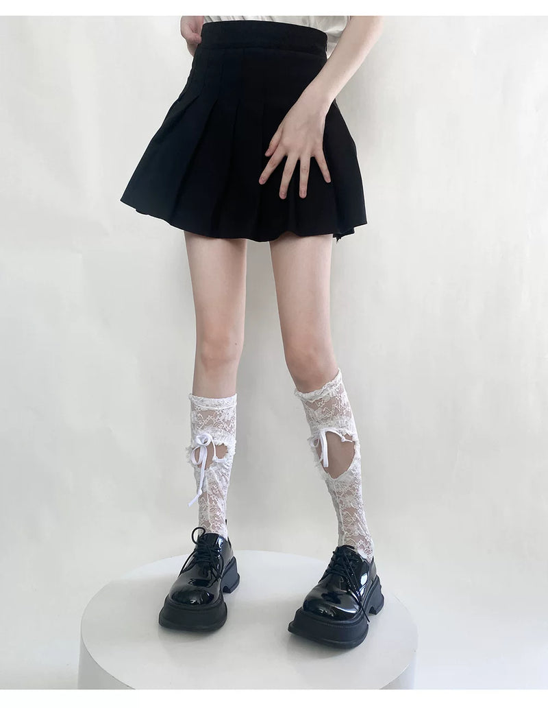 Fantasy Doll - Ribbon Lace - Mid-Calf Socks with Cutout Ribbon Lacing