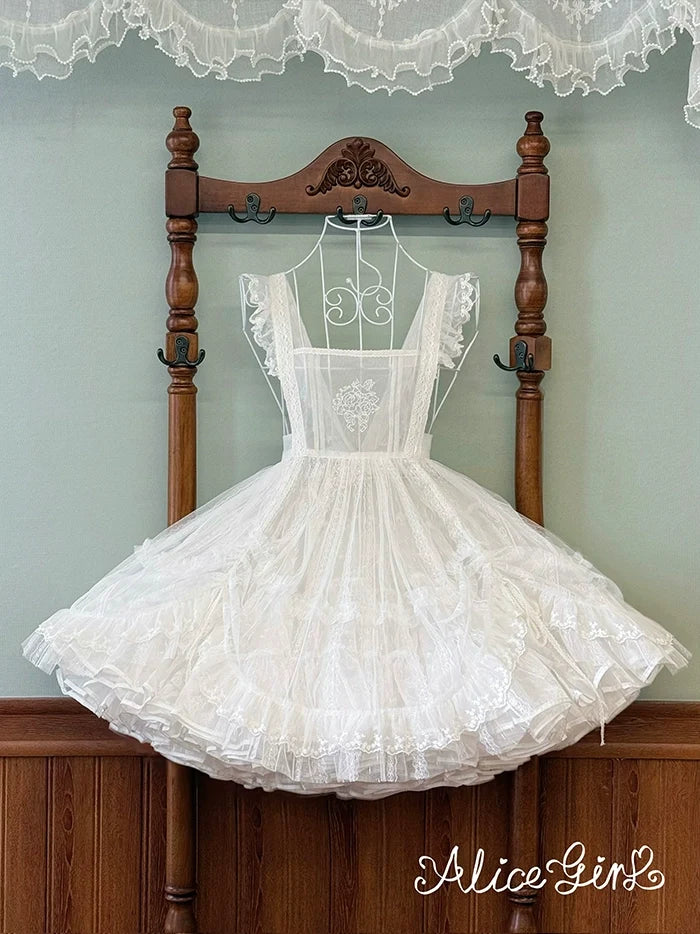 Alice Girl - Elegant Lolita Embroidered Apron - with Adjustable Strap Hand Accessory