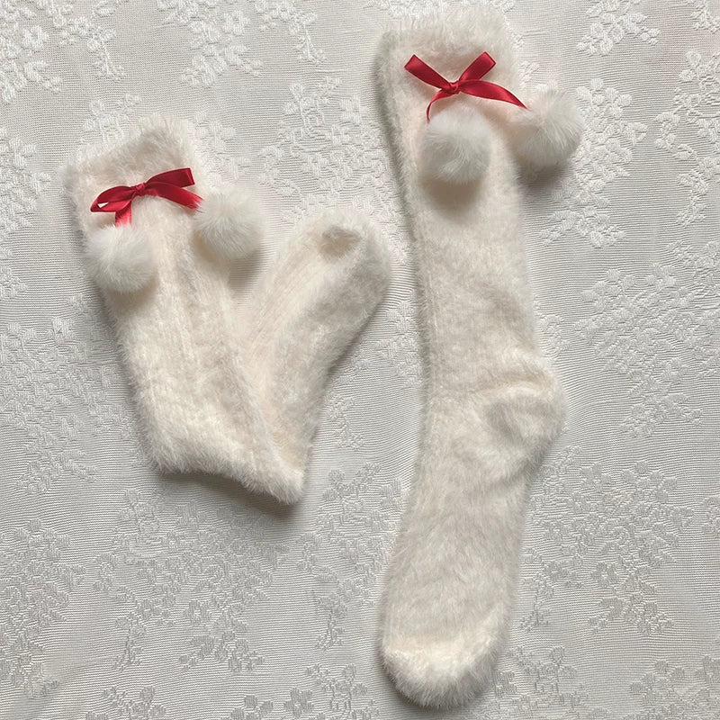 Sock Noble - Snowfield Pompom - Thick mid-calf slouch socks with pom-pom accents