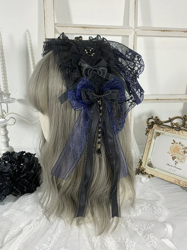 Sweet Jelly Lolita - Gothic Lolita Headband Black Bow - Lace Hair Accessory Headwear