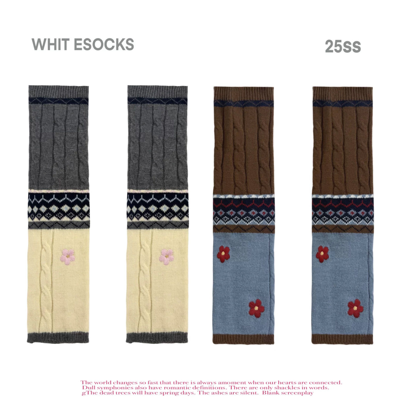 White Socks - Fair Isle Layering - Knit Leg Warmers with Cable Texture