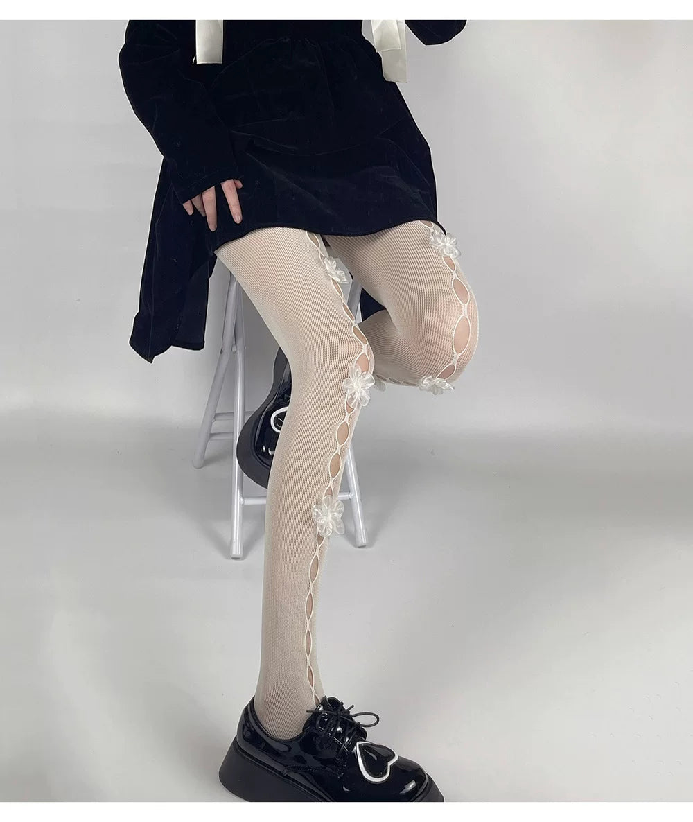 Fantasy Doll - Bow Cutout - Mesh tights with bow or flower accents