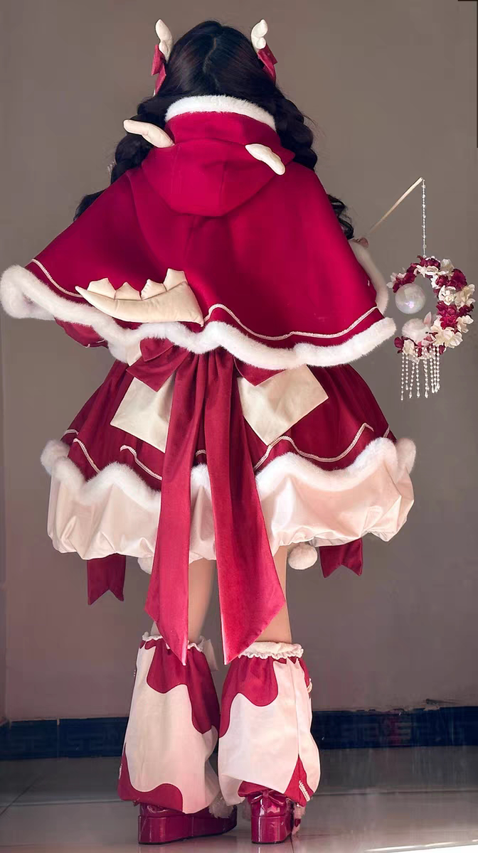 Dream Bunny - Little Fortune Beast - Red OP Dress Set with Cape, Train and Fluffy Trim