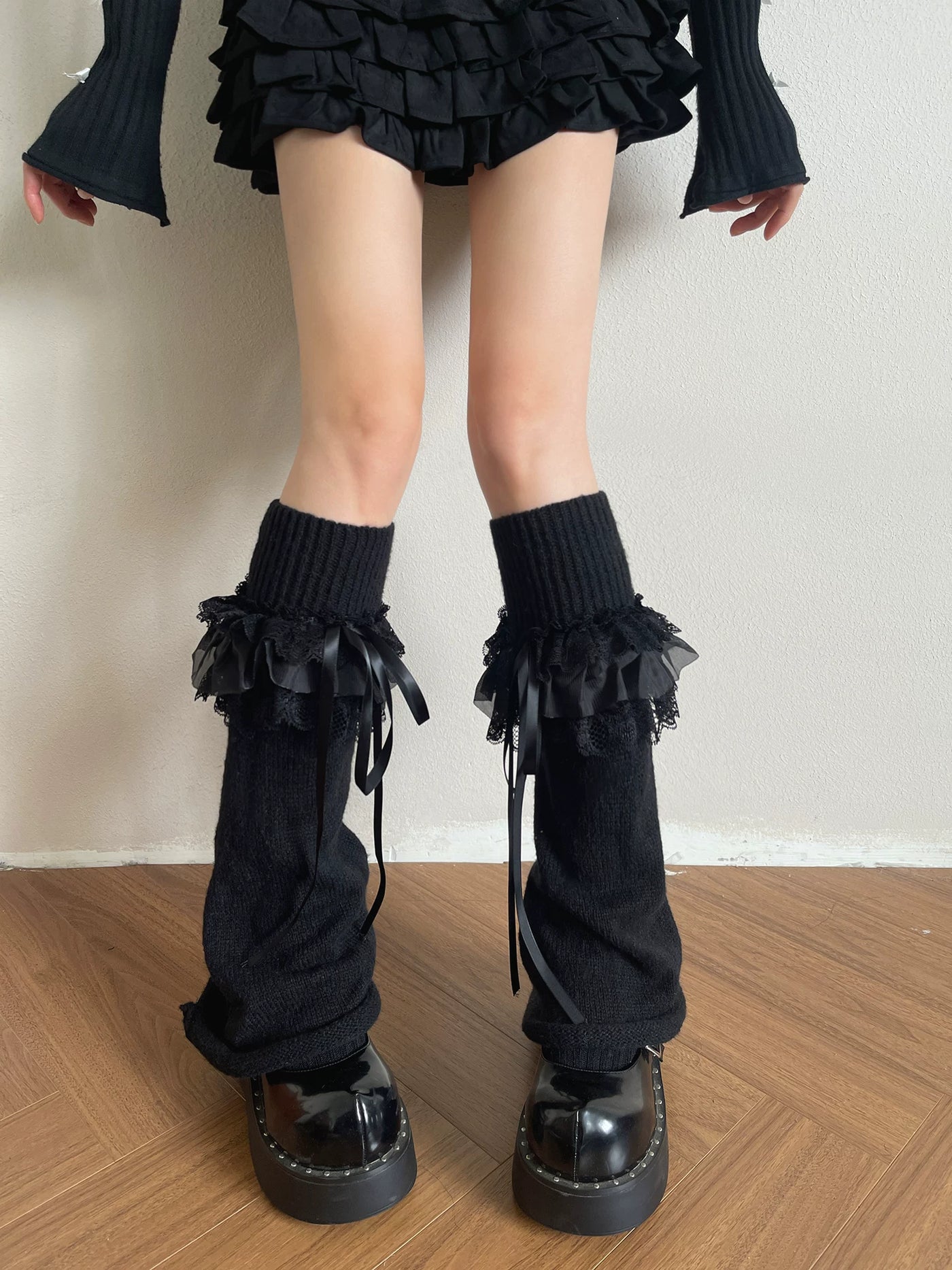 Sock Noble - Gothic Ruffle - Knit Sock Covers with Three-Tier Lace Ruffles