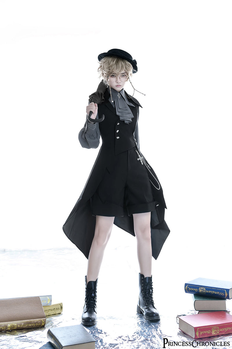 Princess Chronicles - Black and Blue - Retro Ouji Lolita Shirt, Mutton Sleeves