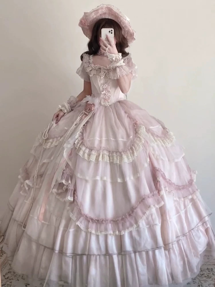 Flora Muse - Sweet Lolita Wedding Gown - Pink tiered ball gown