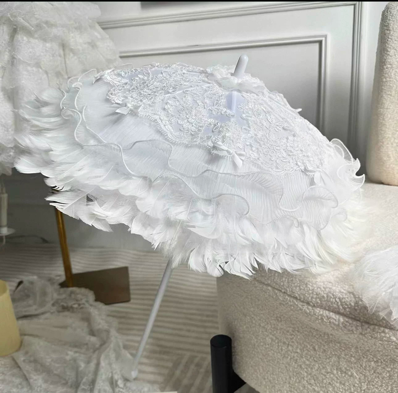 Independent Brand - Lace Parasol Collection - Ruffled Lace Parasol with Decorative Handle
