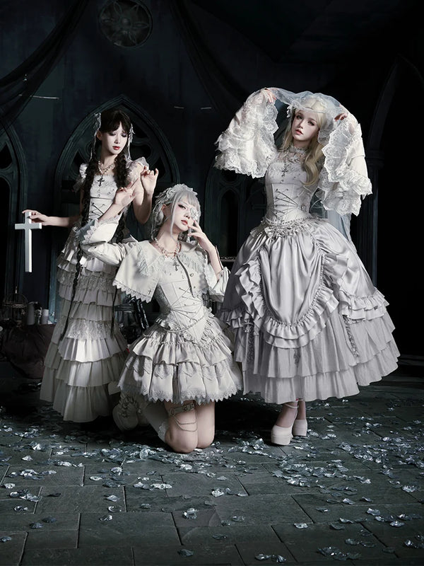 With PUJI - Humanoid Robot - Silver Gothic Lolita Mermaid Skirt Set product view