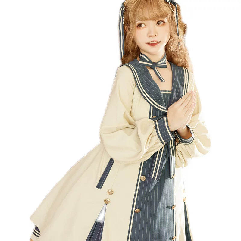 Yueele - Blue Apricot Winter - Plus-Size Sweet Lolita OP Dress - detail view 5