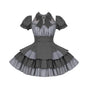 Square Neck Three-Layer Gray Dress + Gray Bow Chest Pin, In Stock / S