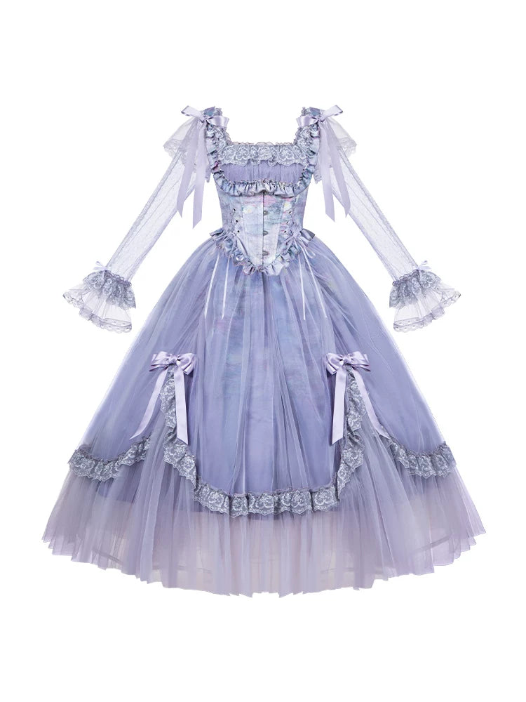 With PUJI - Wisteria in the Mist - Classic Lolita OP Dress, Boned Bodice Detail detail view 5