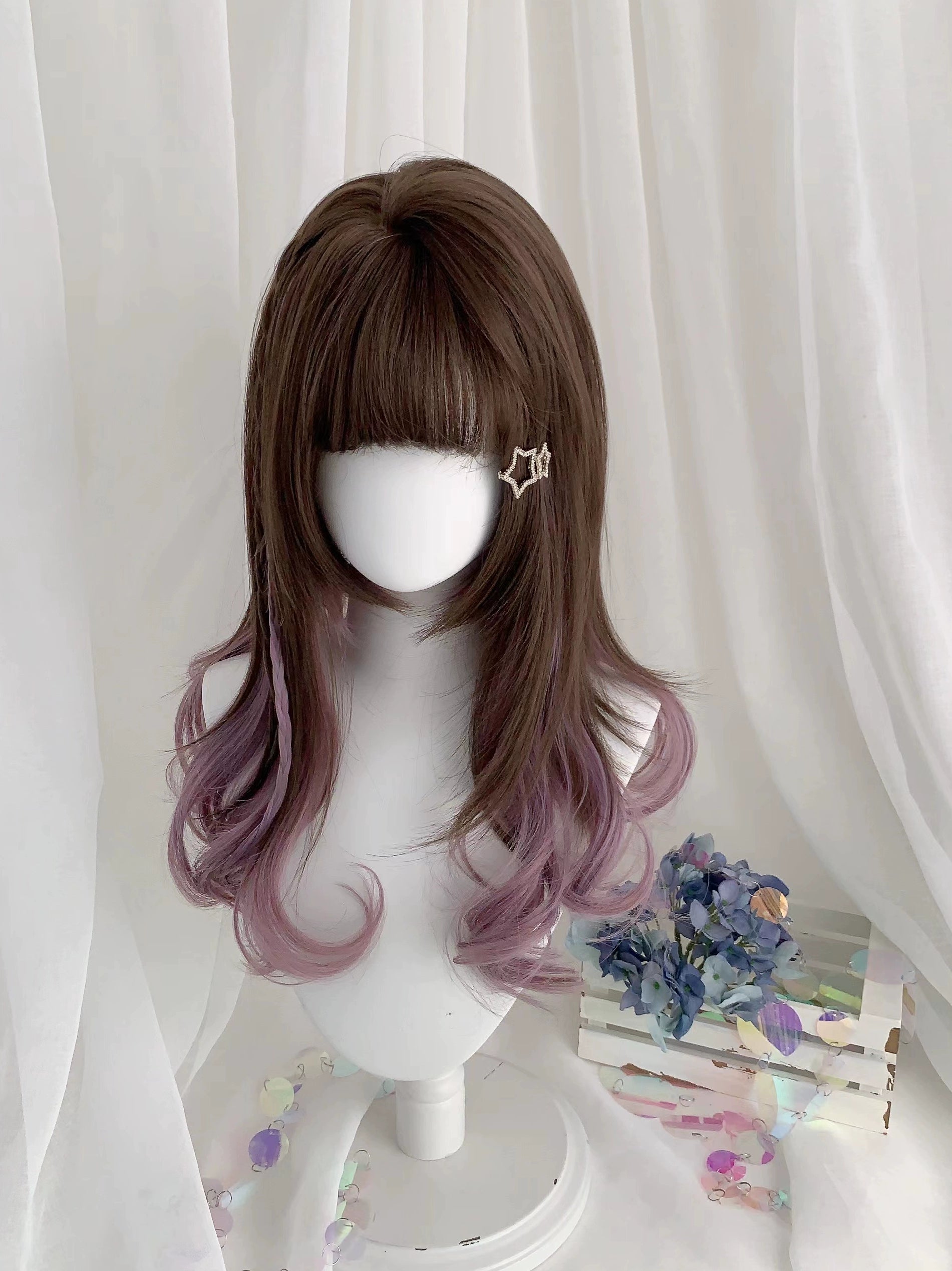 Spot MONKEEP Monkey Bajia, Flow Heart Twist Pie Bangs Top Hair Piece Air Tail Roll Hanging Ear Dyeing Original Wig