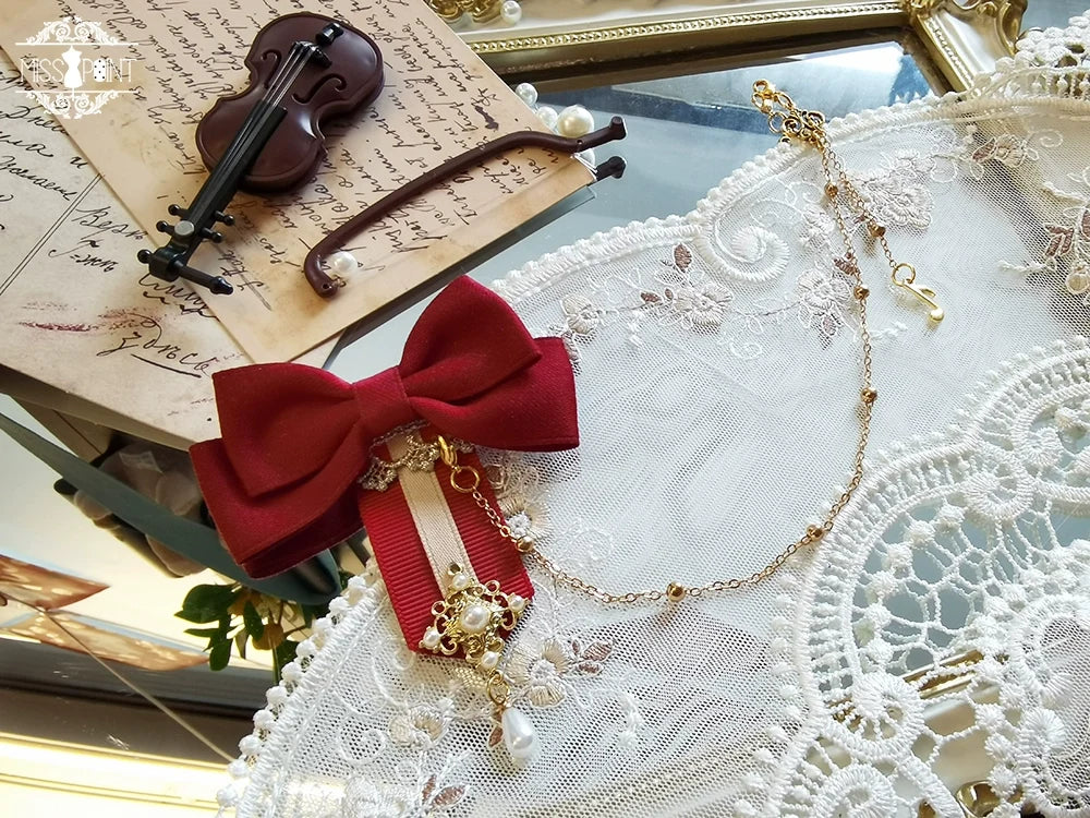 Golden Movement - Lolita Accessory Brooch Bow Tie KC Red Butterfly Bow Chain Brooch