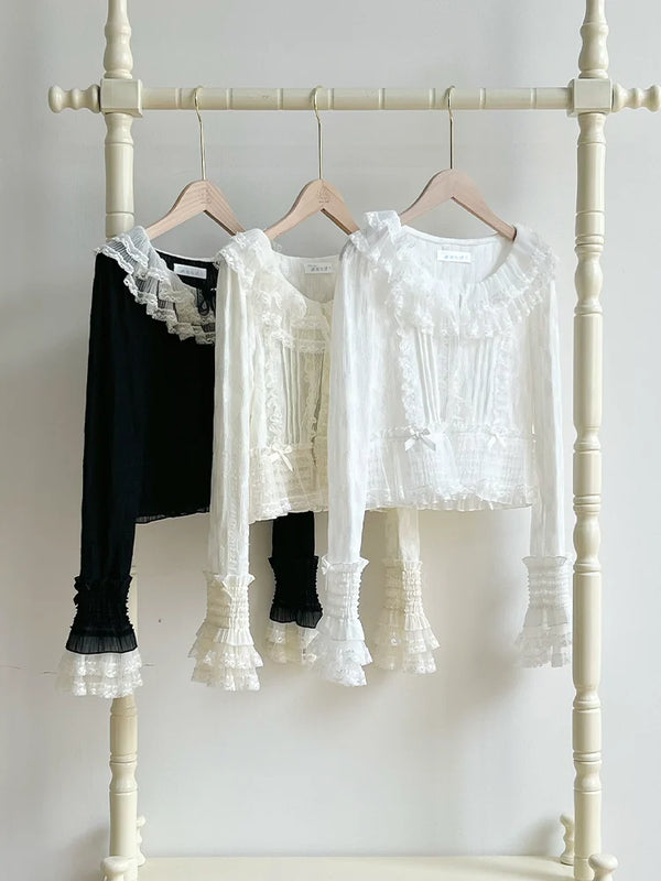 With PUJI - Morning Dew - Lolita Cardigan, Lace Trim & Ruffle Trim product view
