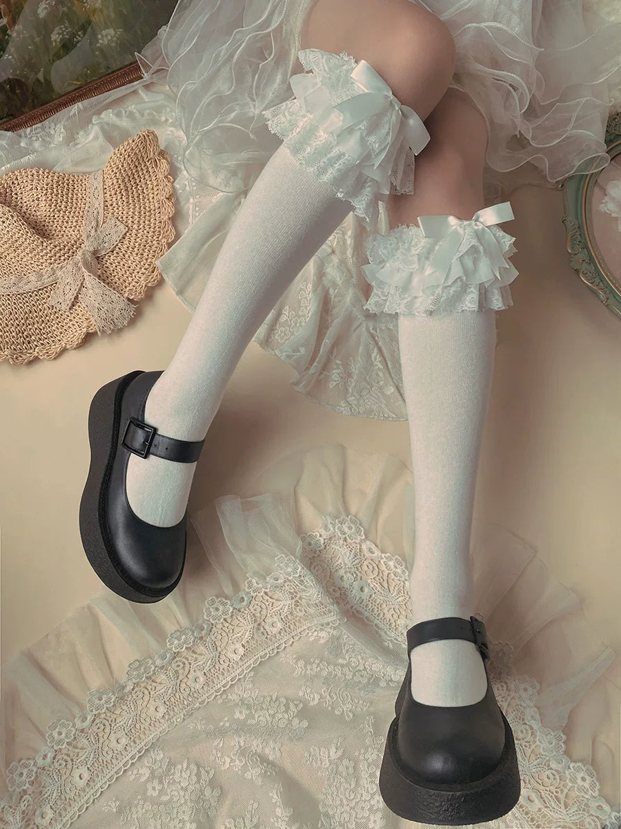Sock Noble - Flower Banquet Autumn - Layered Lace Bow Socks