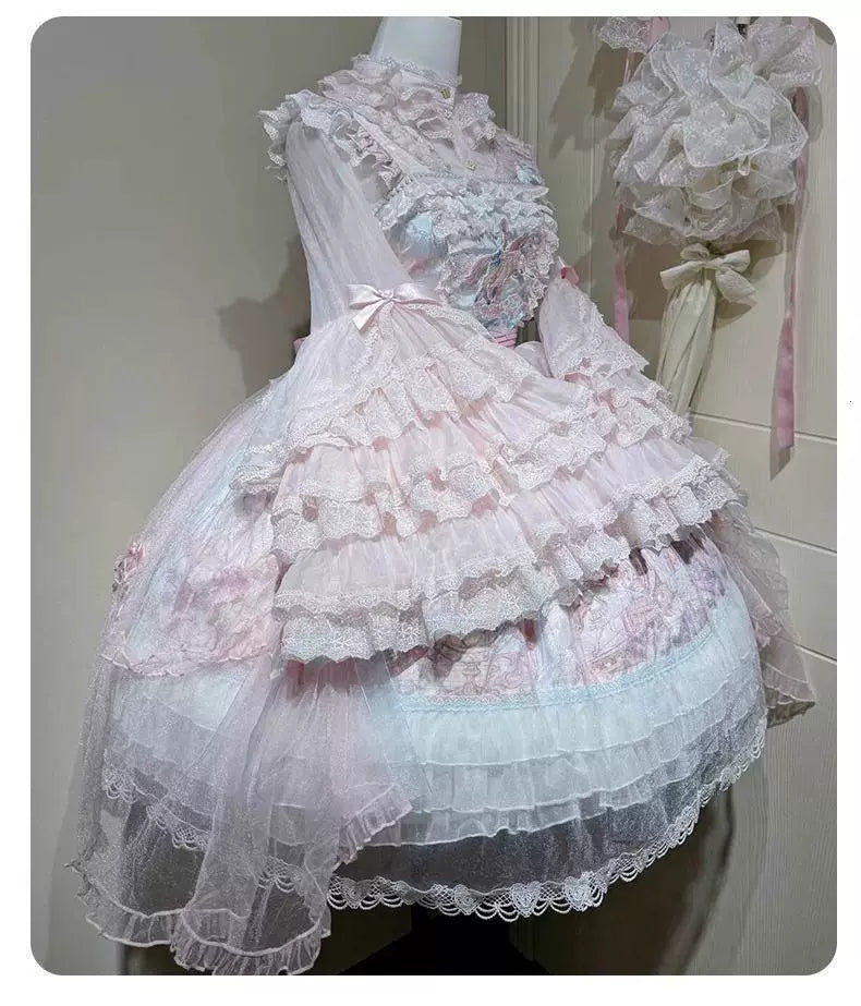 Sweetheart Dream Machine - Lace Bow - Long-Sleeve Blouse with Tiered Lace-Ruffle Sleeves
