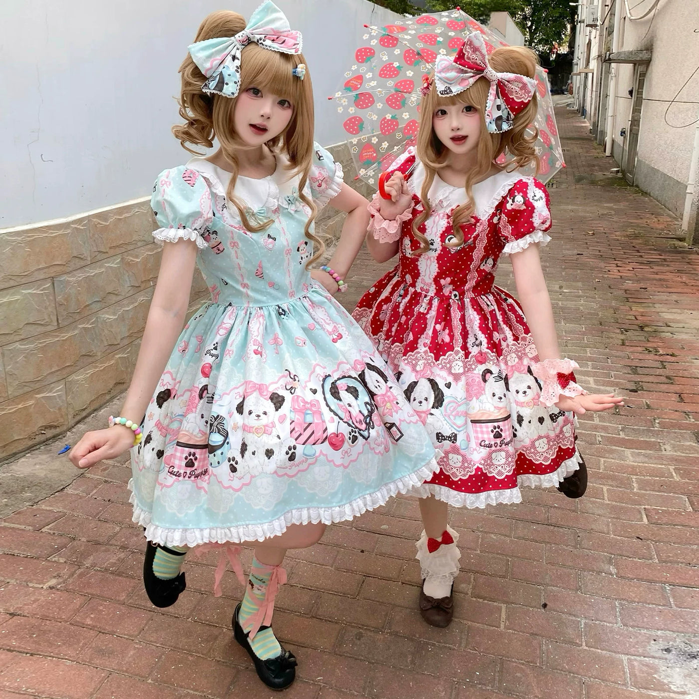 Yanran - Sweet Puppy Print Lolita OP - One-piece Sweet Lolita dress