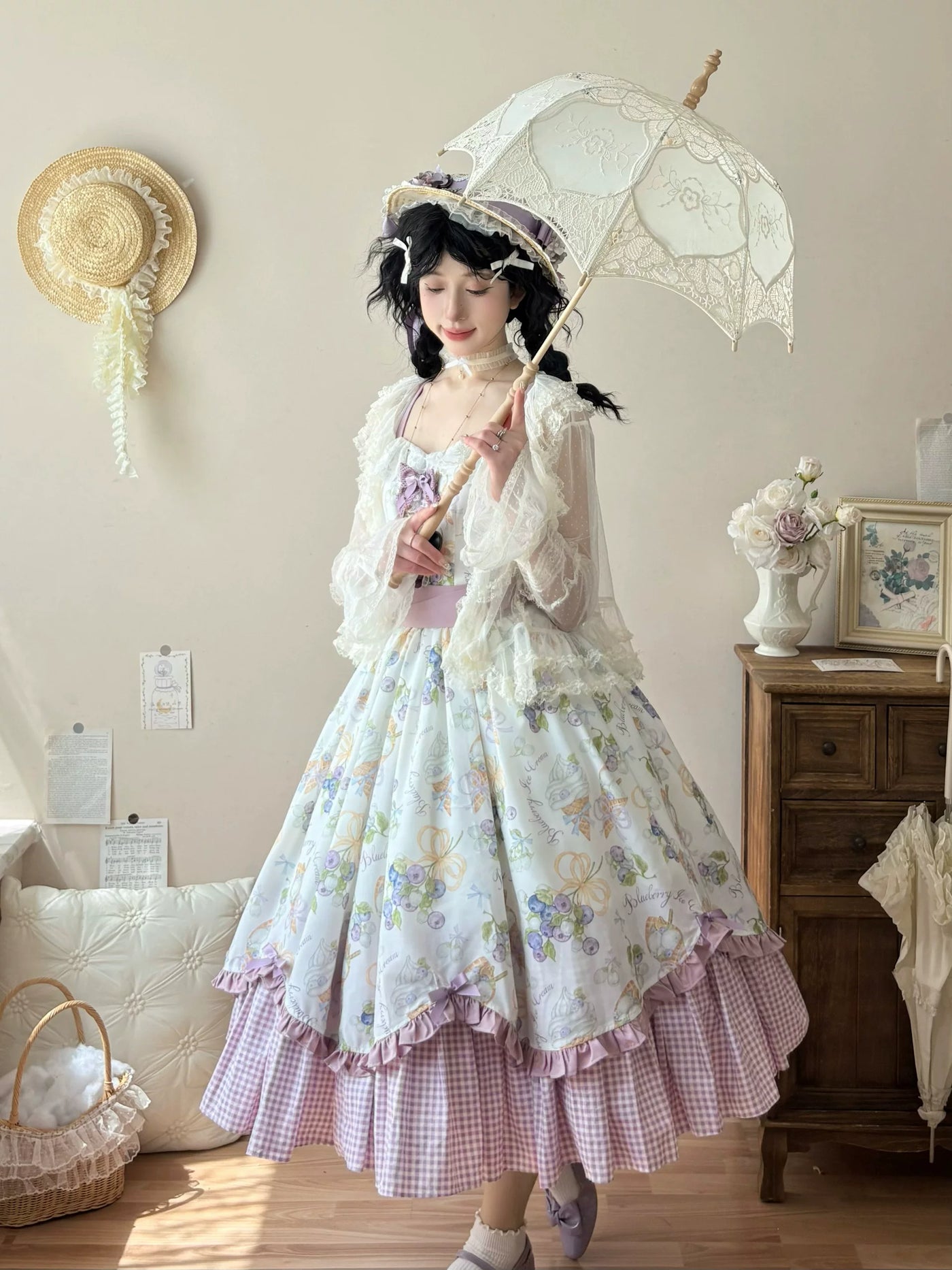 Green edge petal skirt Classical Lolita JSK, front view