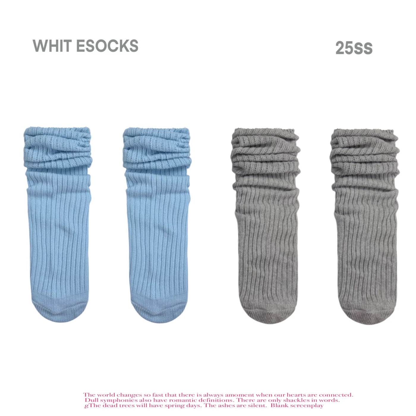 Ribbed striped mid-calf Lolita socks with slouchy cuff in light gray