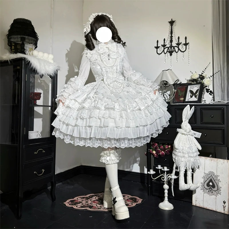 Hanguliang - Love Feathered Bond - Wedding Sweet Lolita JSK Dress, Hime Sleeve Blouse