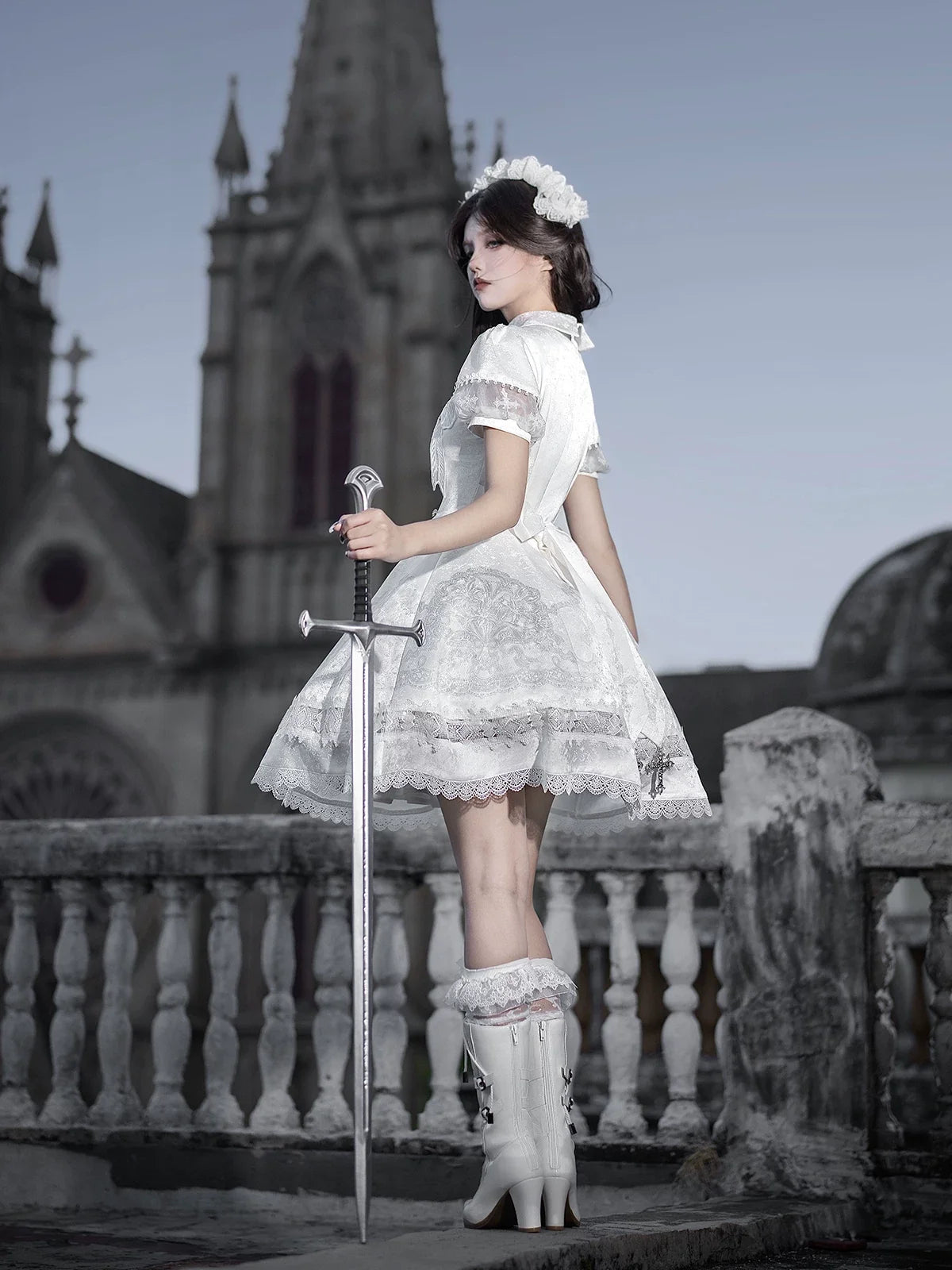 Letters from Unknown Star - White Classic Lolita Printed OP - Dress with Cross OP Dress