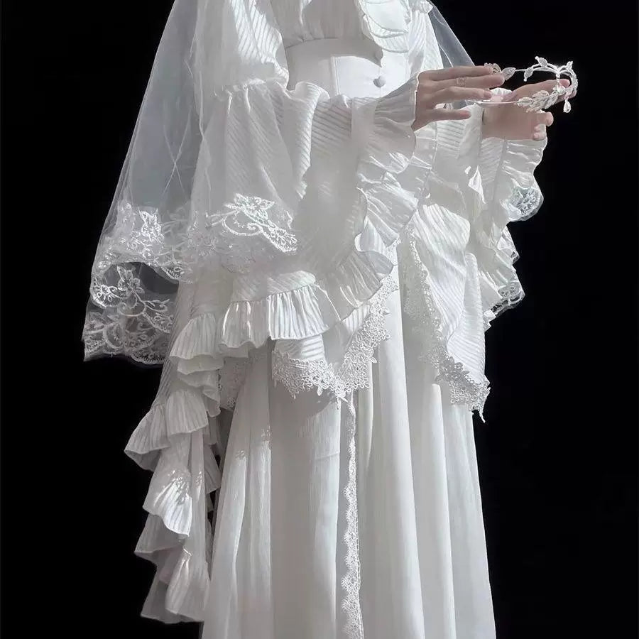 Sweetheart Dream Machine - Sleepwalking - Blouse and Skirt Set with Layered Ruffle Sleeves