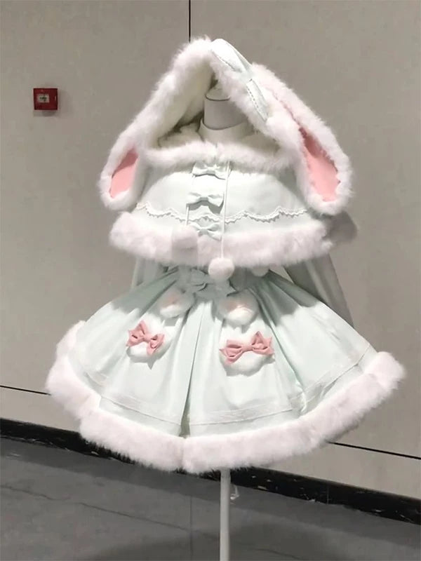 Creamy - Rabbit Cape - Green Cape and Dress Set with a Rabbit-Ear Hood