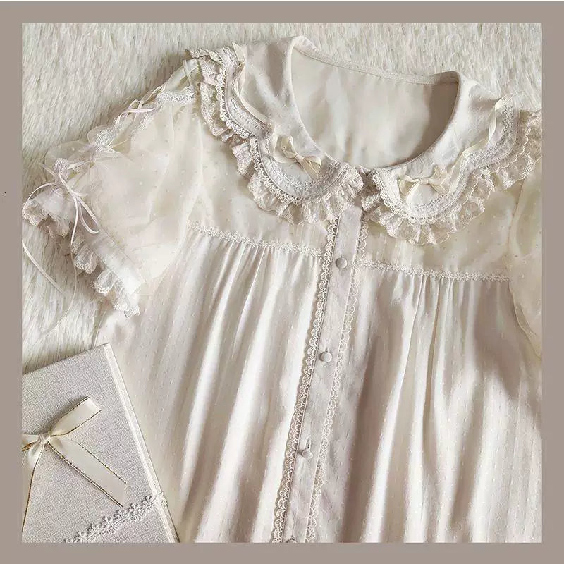 Sweetheart Dream Machine - Puff Milkshake - Blouse with puff sleeves and a lace-trimmed doll collar