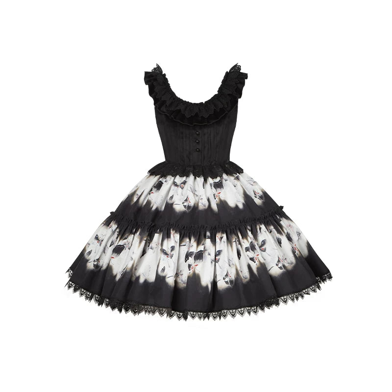With PUJI - Dead Leaf Butterfly - Gothic Lolita JSK & OP Dress Set, Butterfly Print detail view 10